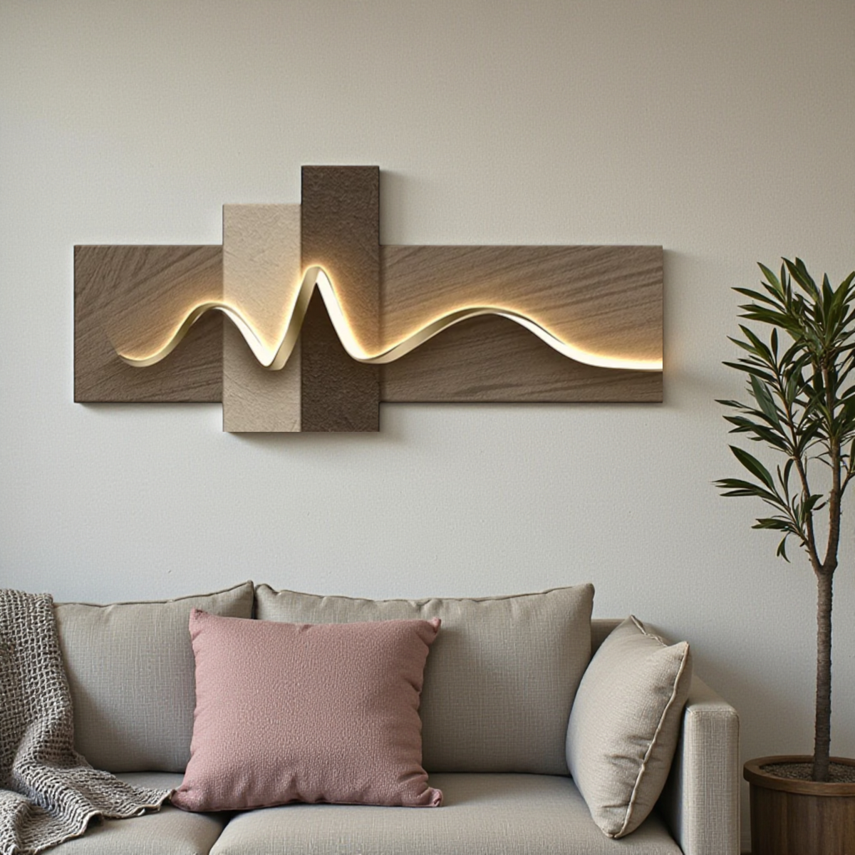 Modern LED Wall Art Lamp, Abstract Mountain Wave Light Panel