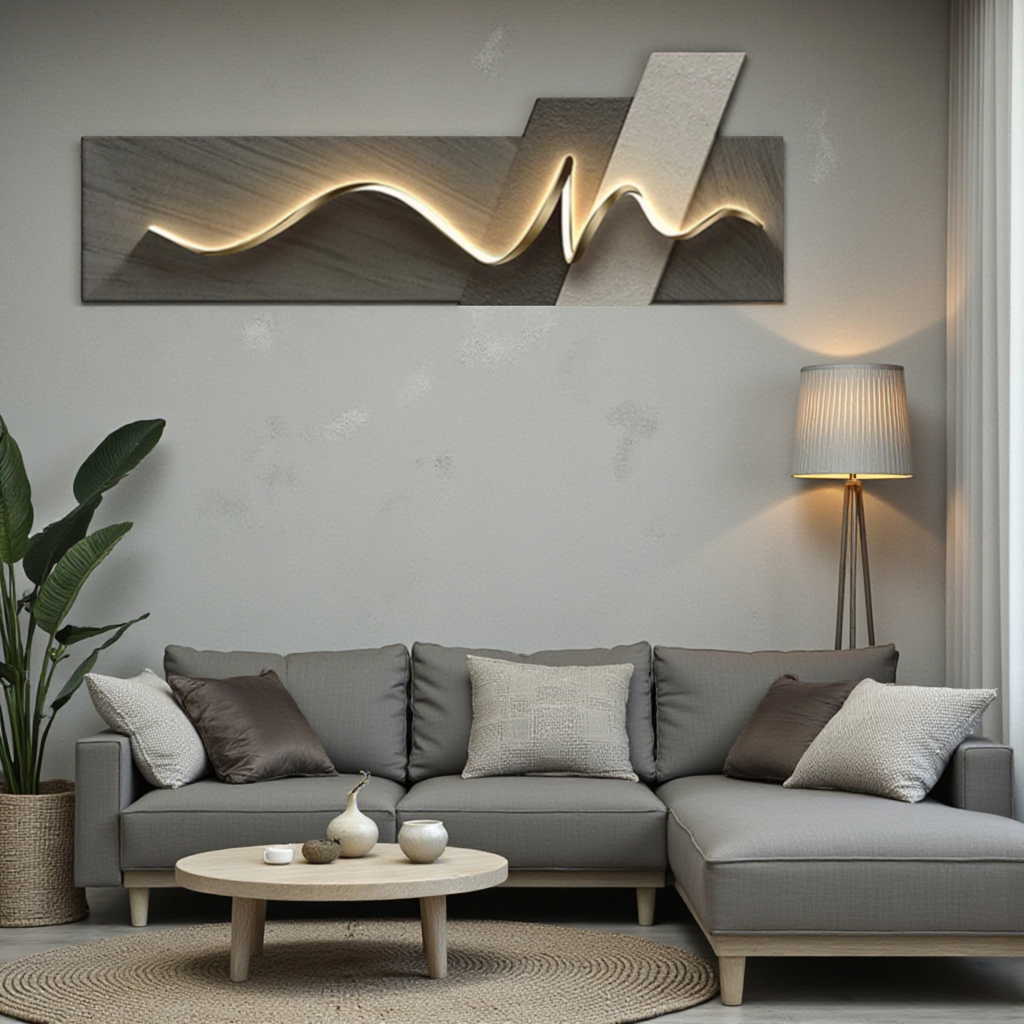 Modern LED Wall Art Lamp, Abstract Mountain Wave Light Panel