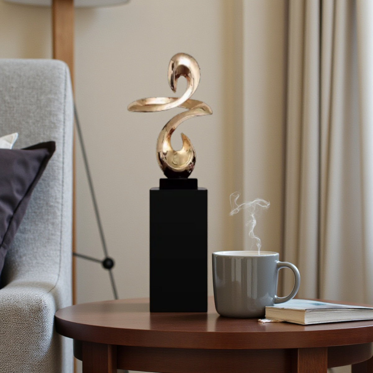 Modern Abstract Sculpture, Metallic Art Statue, Contemporary Home Decor Accent