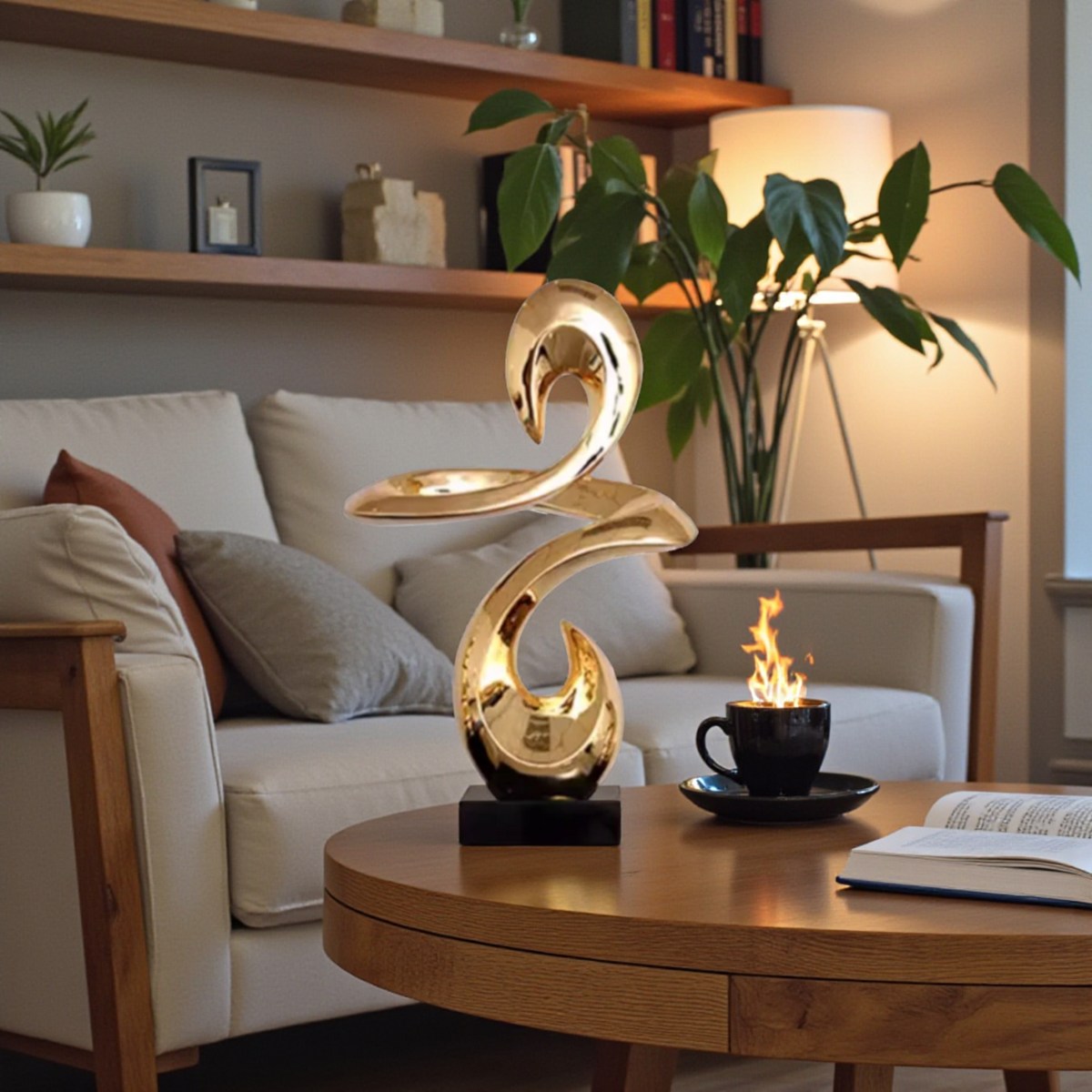 Modern Abstract Sculpture, Metallic Art Statue, Contemporary Home Decor Accent