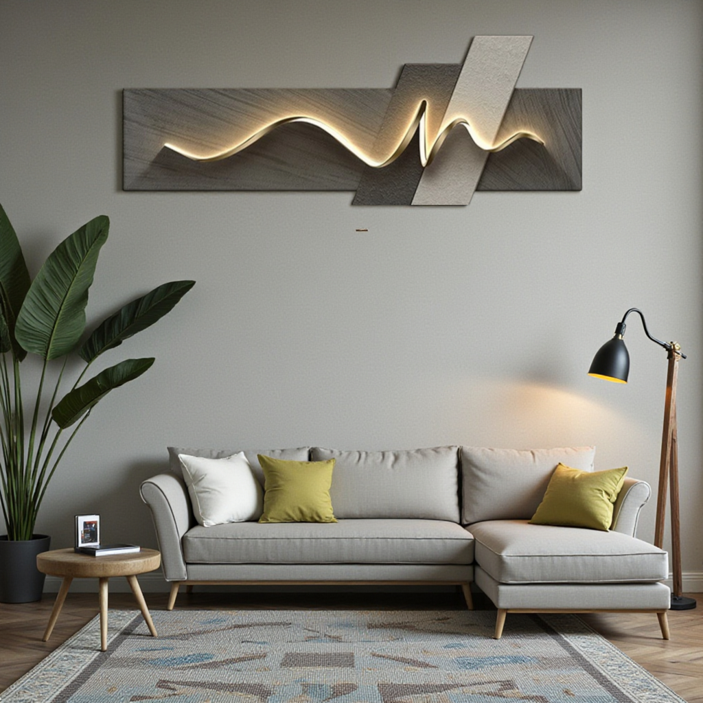 Modern LED Wall Art Lamp, Abstract Mountain Wave Light Panel
