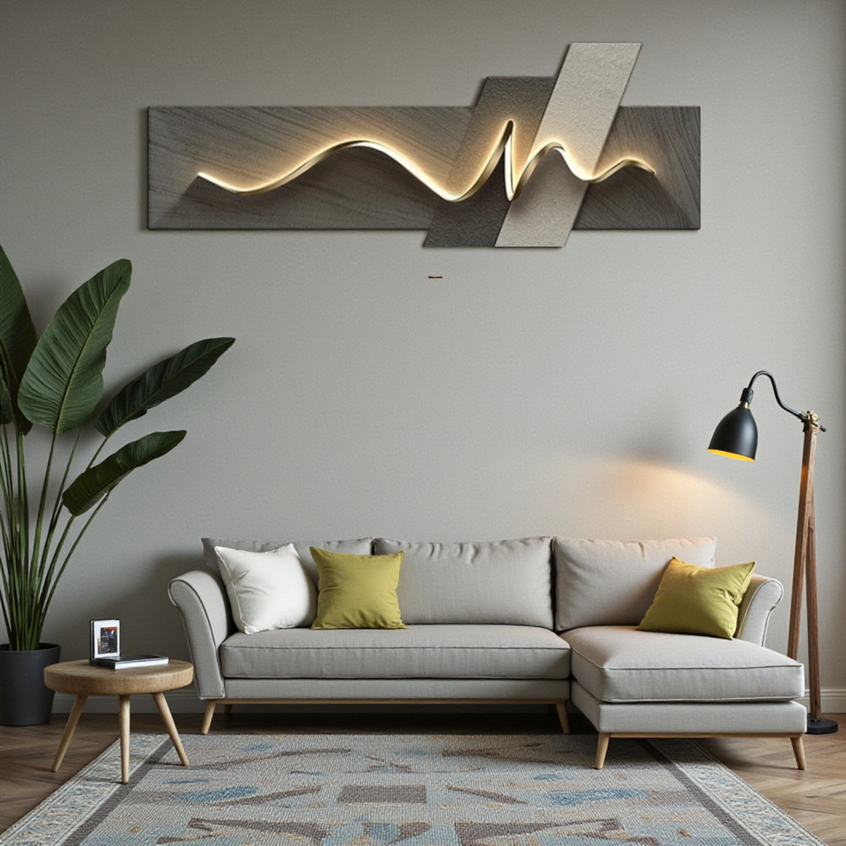 Modern LED Wall Art Lamp, Abstract Mountain Wave Light Panel