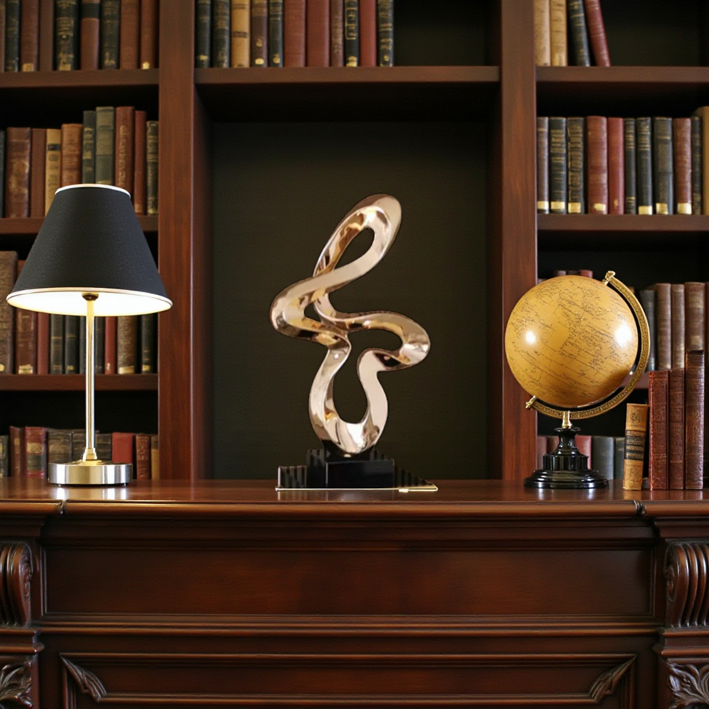Modern Abstract Sculpture, Metallic Art Statue, Contemporary Home Decor Accent