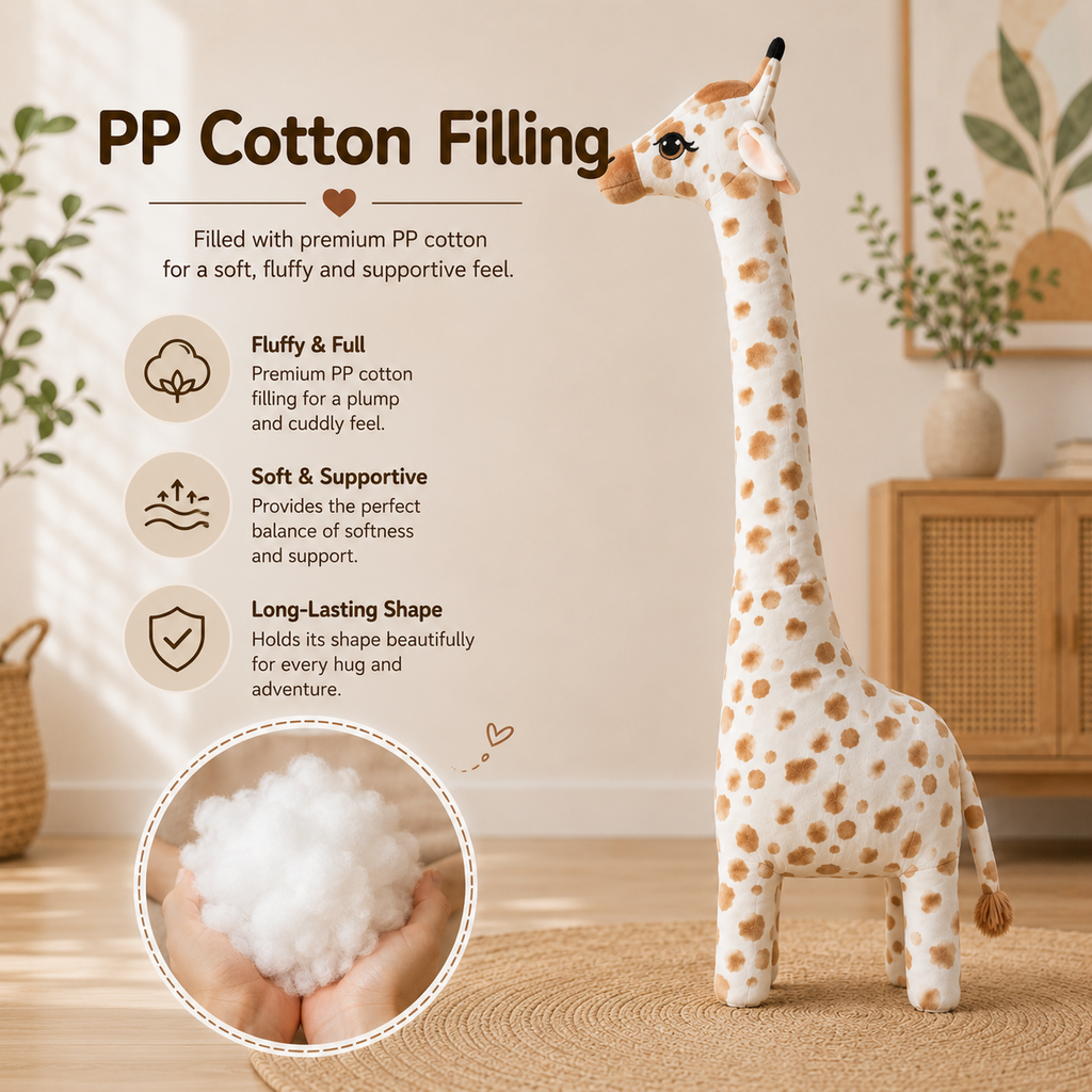 Large Giraffe Plush Toy, Stuffed Animal Pillow, Brown and White Nursery Decor
