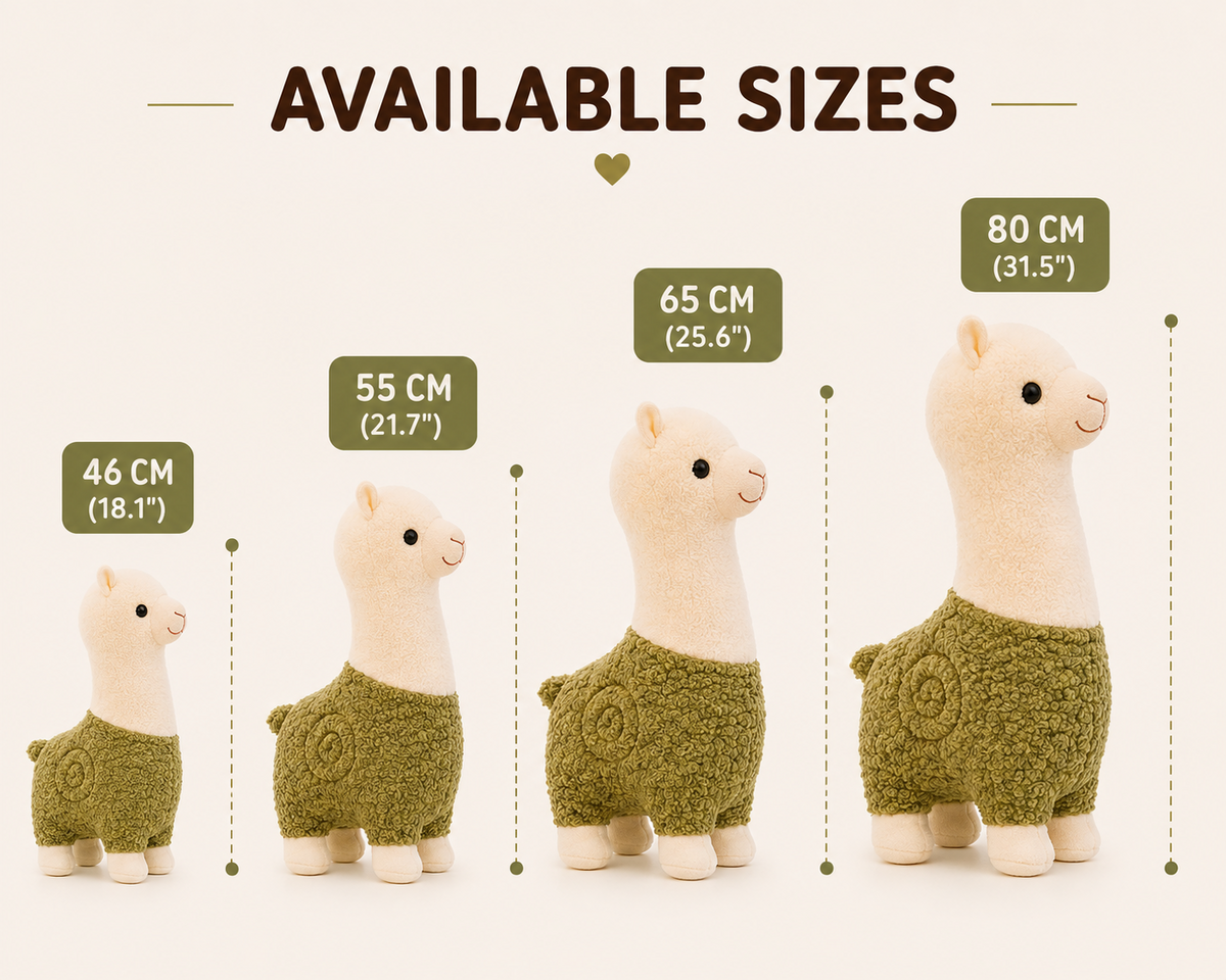 Standing alpaca plush available sizes