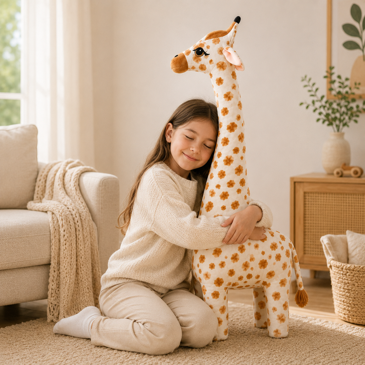Large Giraffe Plush Toy, Stuffed Animal Pillow, Brown and White Nursery Decor