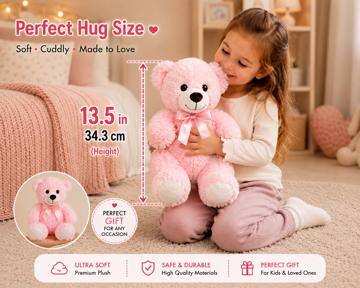 Set of 5 Teddy Bears, Soft Plush Stuffed Animals, Nursery Decor, Five Colors