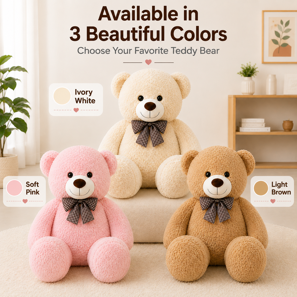 Large Teddy Bear Plush, 105 cm Stuffed Animal, Nursery & Bedroom Decor