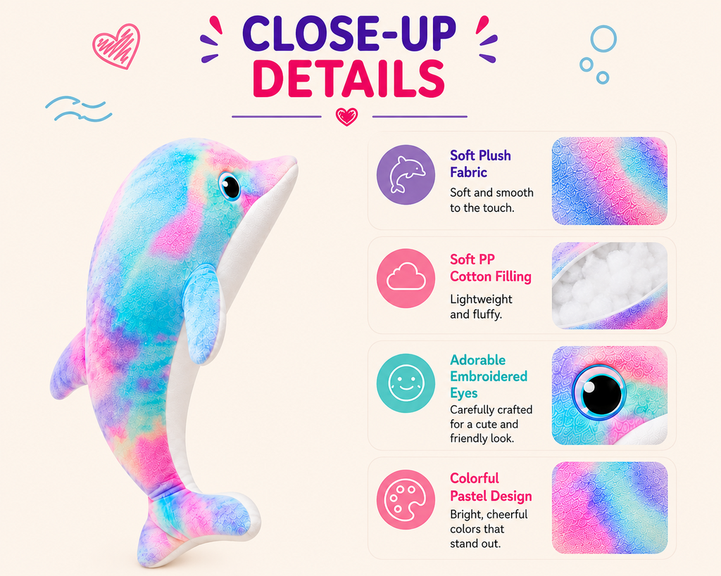 Pastel dolphin plush pillow image 4