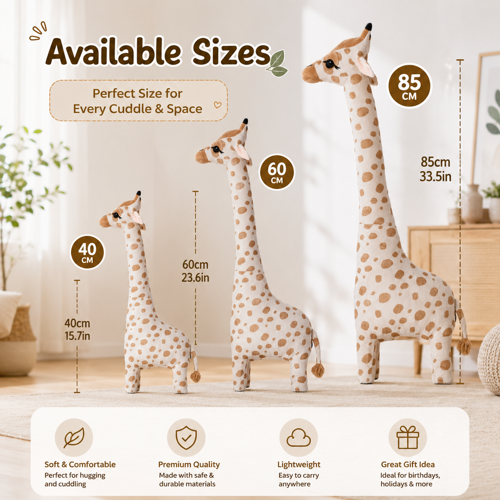 Large Giraffe Plush Toy, Stuffed Animal Pillow, Brown and White Nursery Decor