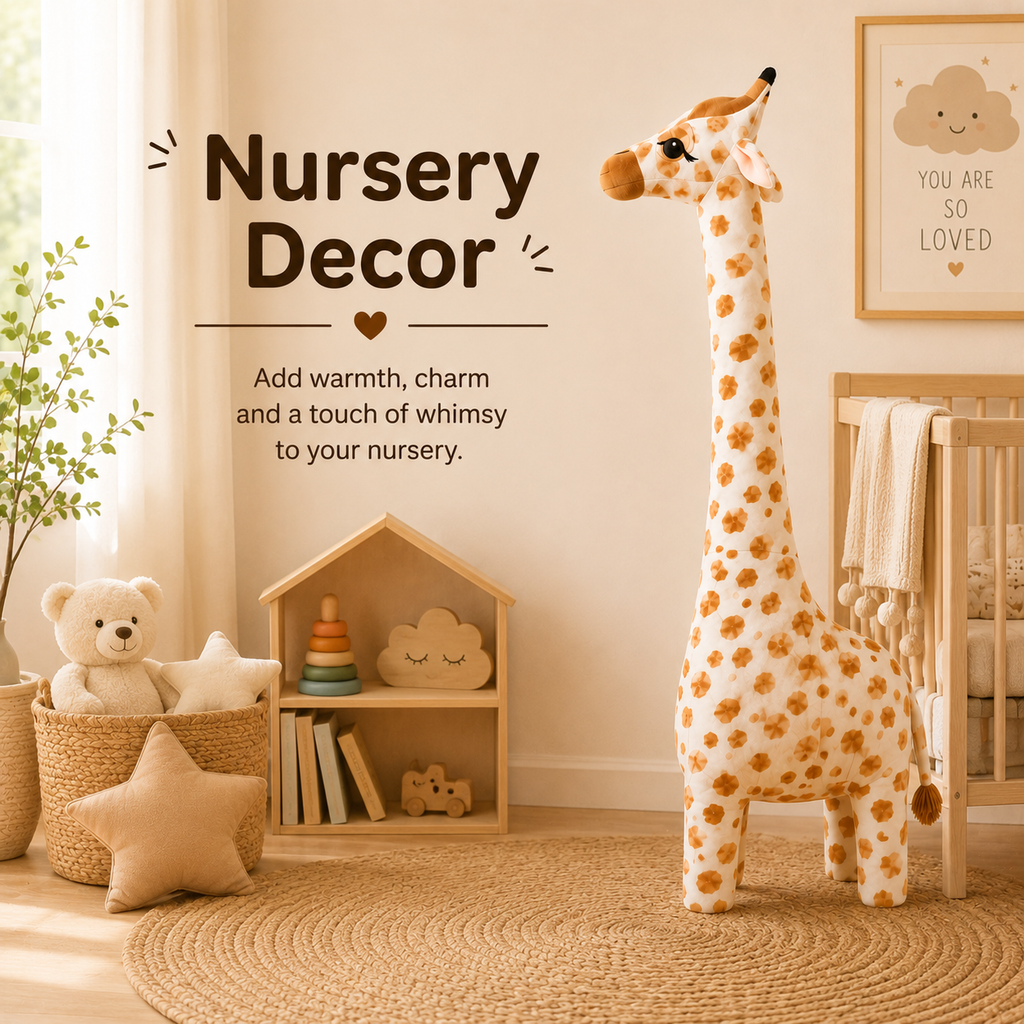 Large Giraffe Plush Toy, Stuffed Animal Pillow, Brown and White Nursery Decor