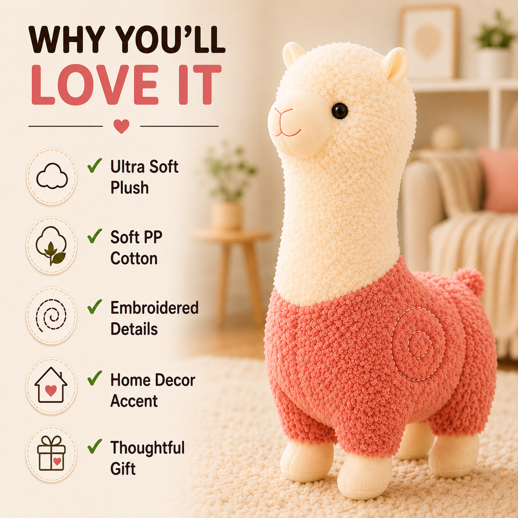 Standing Alpaca Plush Toy, Llama Stuffed Animal, Nursery Decor, Soft Gift for Kids