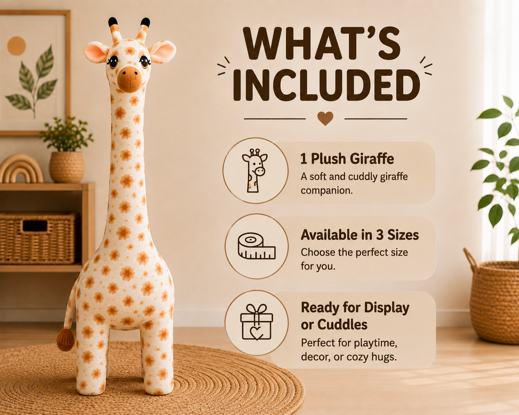 Large Giraffe Plush Toy, Stuffed Animal Pillow, Brown and White Nursery Decor