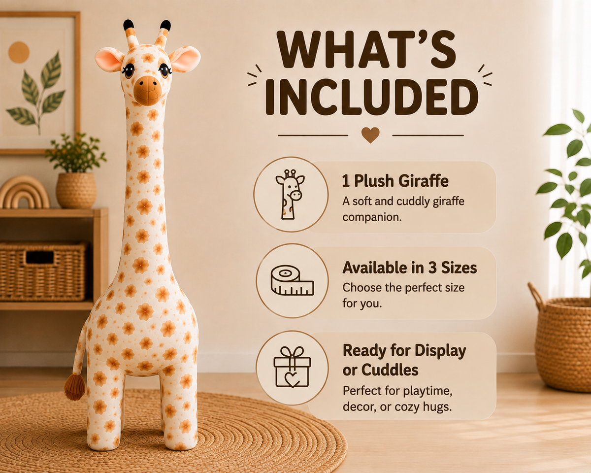 Large Giraffe Plush Toy, Stuffed Animal Pillow, Brown and White Nursery Decor