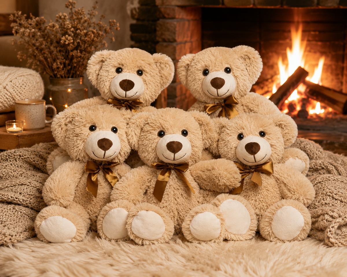 Set of 5 Teddy Bears, Soft Plush Stuffed Animals, Nursery Decor, Five Colors