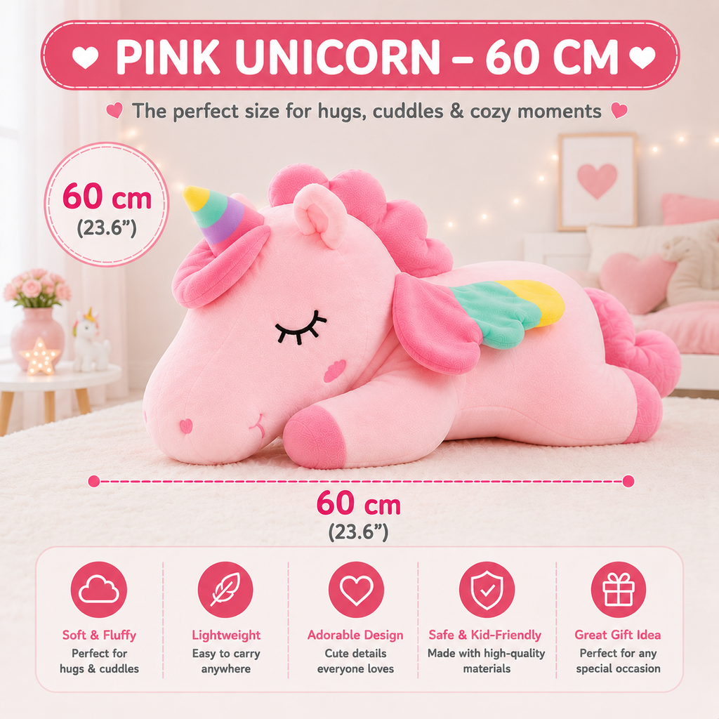 Unicorn Plush Pillow, Large Stuffed Animal, Kids Room & Nursery Decor