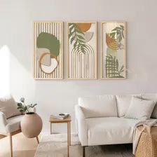 Sage Green Wood Wall Art Set of 3, Modern Abstract Panels, Neutral Home Decor