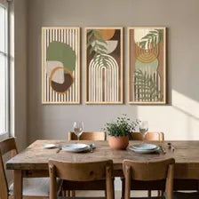 Sage Green Wood Wall Art Set of 3, Modern Abstract Panels, Neutral Home Decor