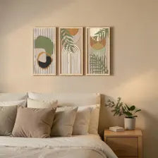 Sage Green Wood Wall Art Set of 3, Modern Abstract Panels, Neutral Home Decor