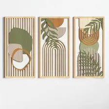 Sage Green Wood Wall Art Set of 3, Modern Abstract Panels, Neutral Home Decor