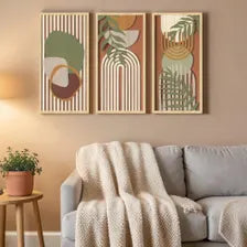 Sage Green Wood Wall Art Set of 3, Modern Abstract Panels, Neutral Home Decor