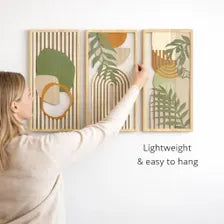 Sage Green Wood Wall Art Set of 3, Modern Abstract Panels, Neutral Home Decor