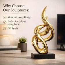 Abstract Gold Sculpture Modern Decor, Office Desk Statue, Unique Home Accent
