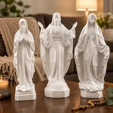 White Resin Christian Statue Set, Catholic Home Decor, Prayer Room Gift