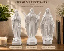 White Resin Christian Statue Set, Catholic Home Decor, Prayer Room Gift