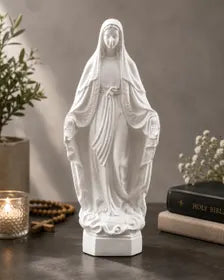 White Resin Christian Statue Set, Catholic Home Decor, Prayer Room Gift