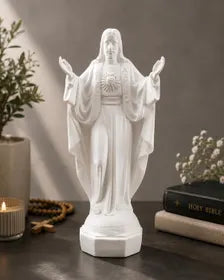 White Resin Christian Statue Set, Catholic Home Decor, Prayer Room Gift