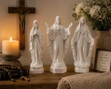 White Resin Christian Statue Set, Catholic Home Decor, Prayer Room Gift