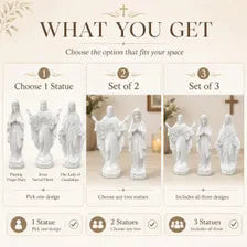 White Resin Christian Statue Set, Catholic Home Decor, Prayer Room Gift