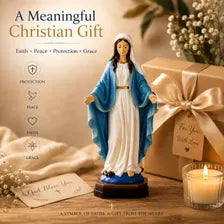 Virgin Mary Statue, Blue and White Catholic Figurine for Prayer Decor