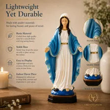 Virgin Mary Statue, Blue and White Catholic Figurine for Prayer Decor
