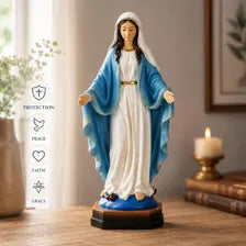 Virgin Mary Statue, Blue and White Catholic Figurine for Prayer Decor