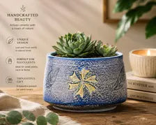 Southwest Ceramic Planter Pot, Textured Indoor Outdoor Succulent Planter