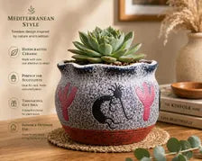 Southwest Ceramic Planter Pot, Textured Indoor Outdoor Succulent Planter