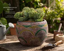 Southwest Ceramic Planter Pot, Textured Indoor Outdoor Succulent Planter
