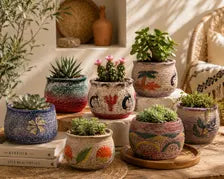 Southwest Ceramic Planter Pot, Textured Indoor Outdoor Succulent Planter