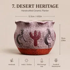 Southwest Ceramic Planter Pot, Textured Indoor Outdoor Succulent Planter
