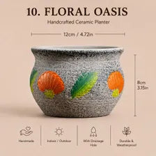 Southwest Ceramic Planter Pot, Textured Indoor Outdoor Succulent Planter
