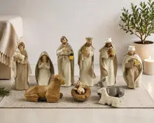 Handcrafted Nativity Set, Resin Christmas Figurines, Farmhouse Holiday Decor