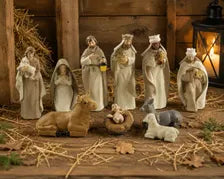 Handcrafted Nativity Set, Resin Christmas Figurines, Farmhouse Holiday Decor