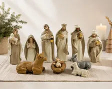 Handcrafted Nativity Set, Resin Christmas Figurines, Farmhouse Holiday Decor
