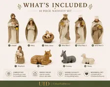 Handcrafted Nativity Set, Resin Christmas Figurines, Farmhouse Holiday Decor