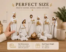 White Gold Nativity Set, Resin Christmas Figurines, Religious Holiday Decor