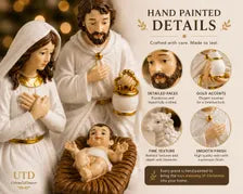 White Gold Nativity Set, Resin Christmas Figurines, Religious Holiday Decor