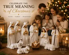 White Gold Nativity Set, Resin Christmas Figurines, Religious Holiday Decor
