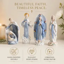 Catholic Statue Set Christian Home Decor Jesus Mary Figurines Religious Shelf Display